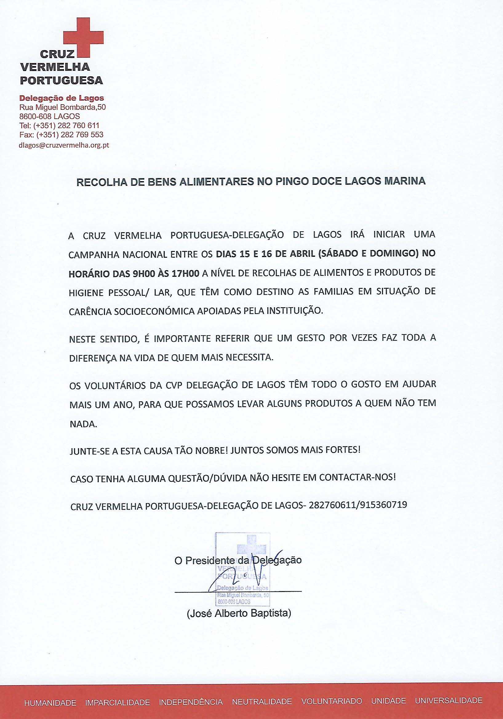 Imagem Cruz Vermelha Portuguesa - Recolha de bens alimentares no Pingo Doce Marina