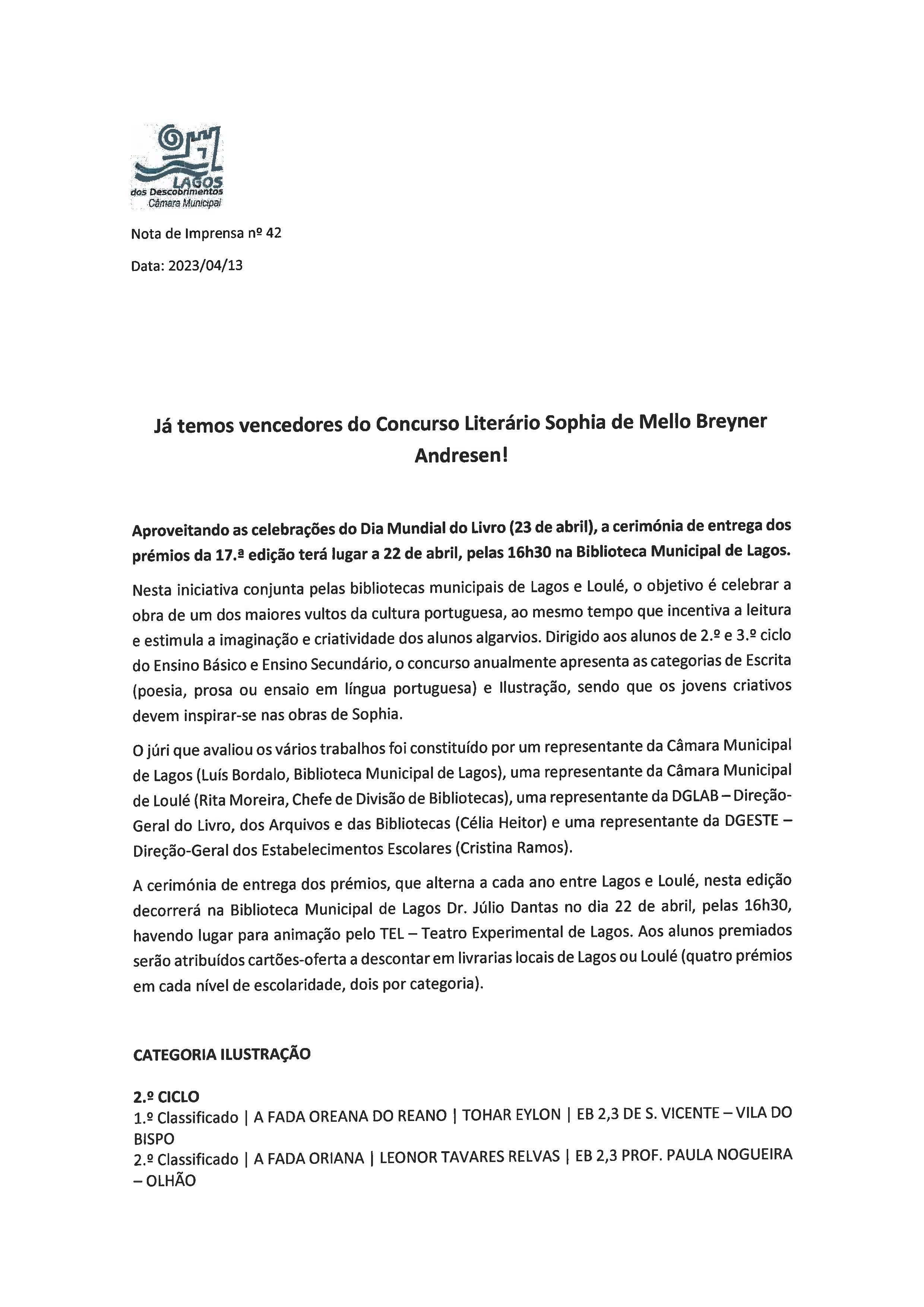 Imagem Nota de Imprensa N.º 42 - CM Lagos