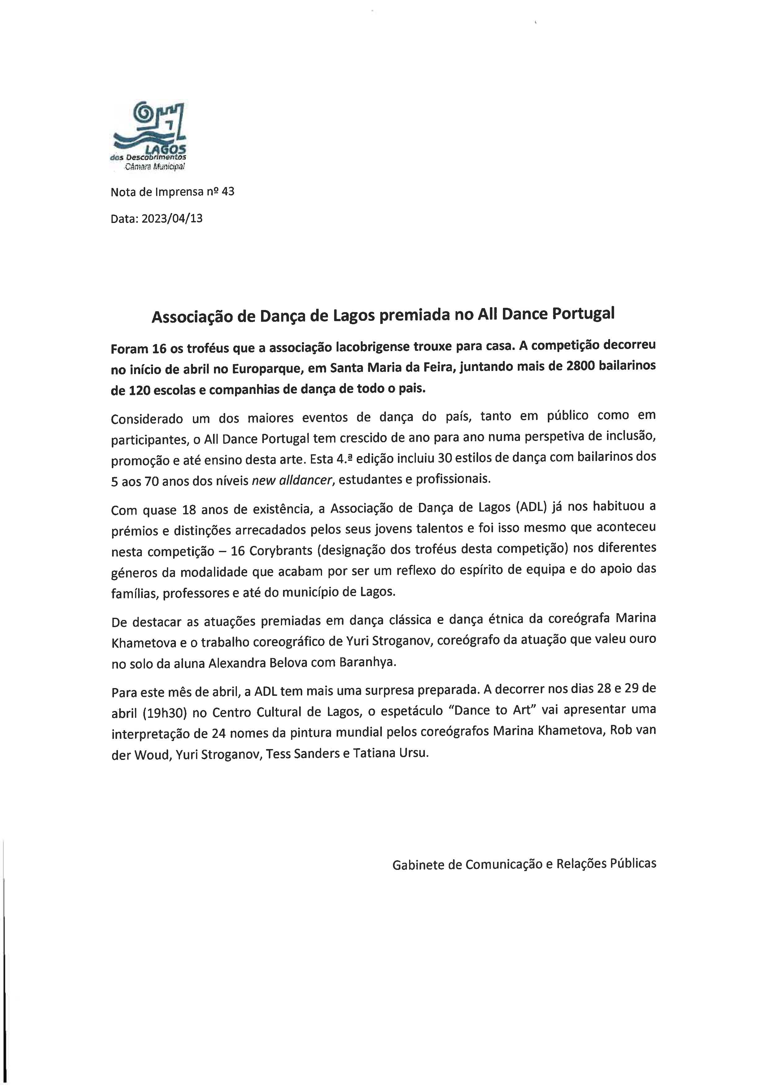 Imagem Nota de Imprensa N.º 43 - CM Lagos