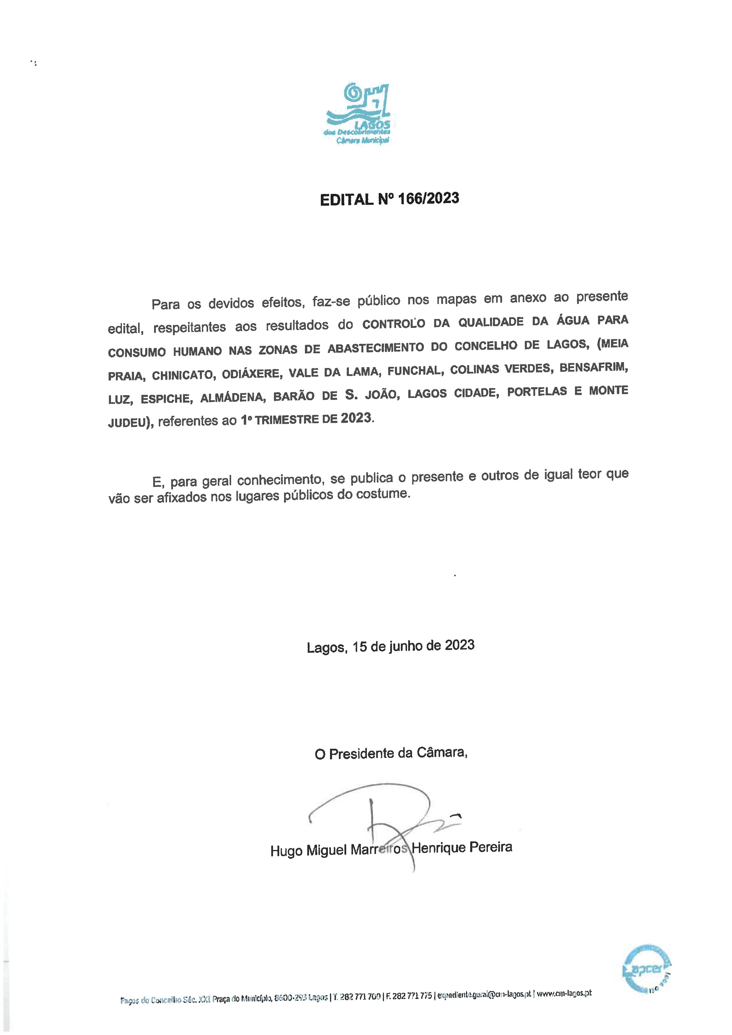 Imagem Edital N° 166/2023 - Câmara Municipal de Lagos