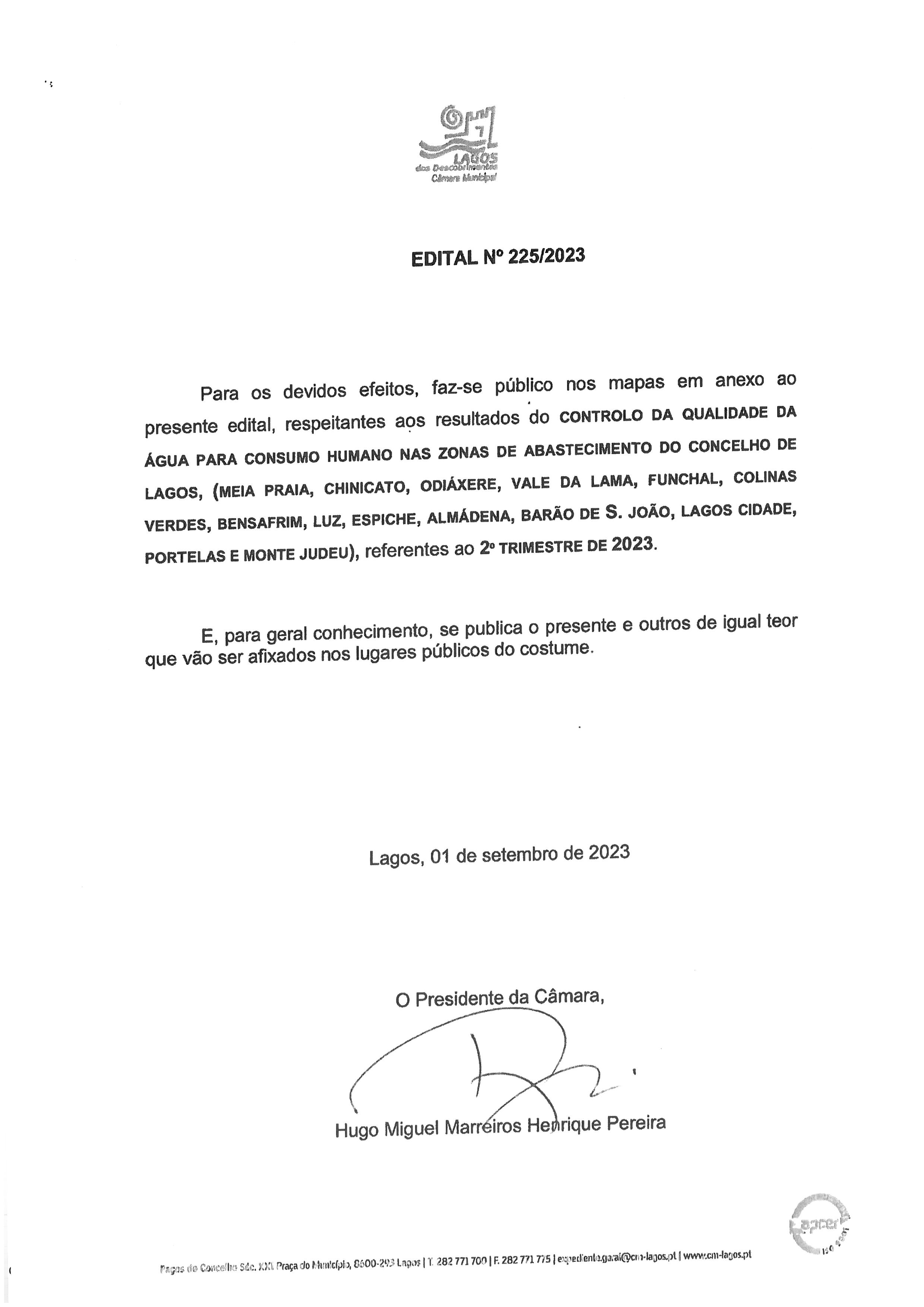 Imagem Edital N.º 225/2023 CM Lagos