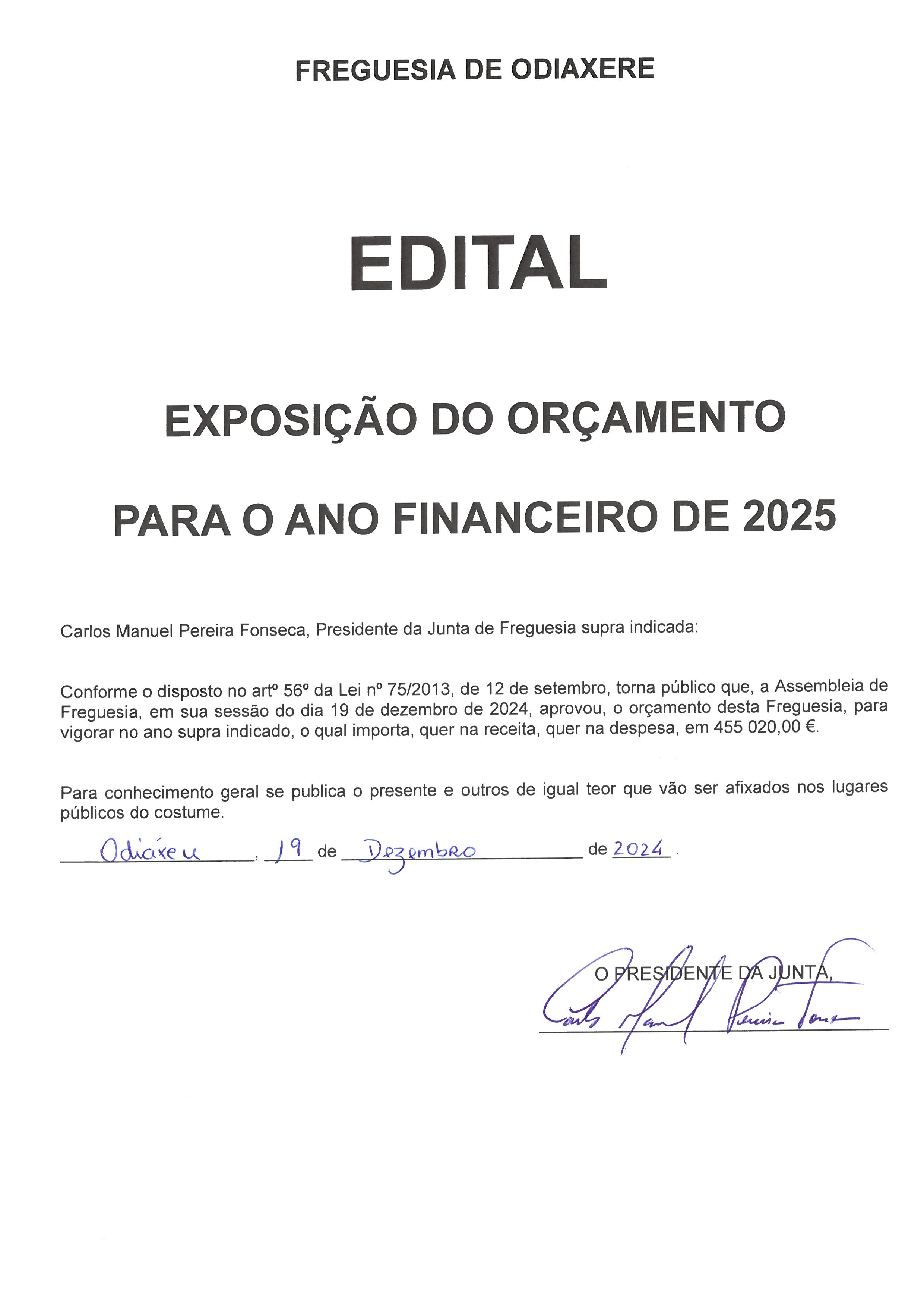 Imagem Edital - Exposição do Orçamento para o ano financeiro de 2025