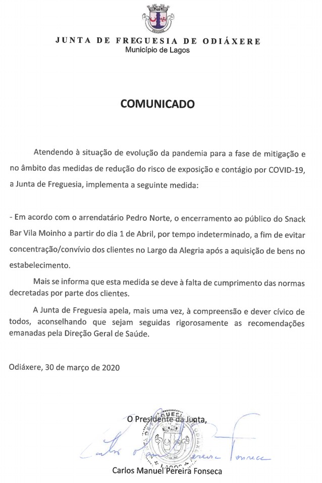 Imagem Comunicado - Medida prevenção COVID 19