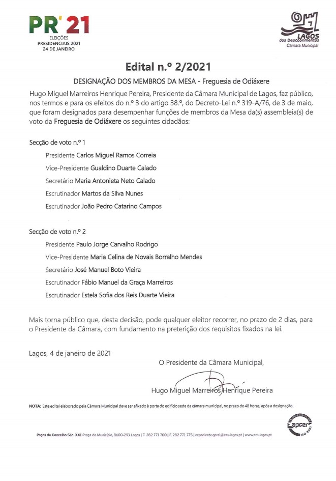 Imagem Edital n.º 2-2021-designação mesas de voto Odiáxere