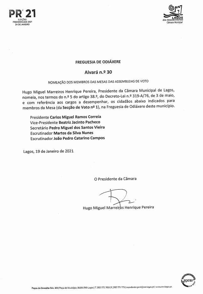 Imagem Nomeação dos membros da assembleia de voto - alvará nº30