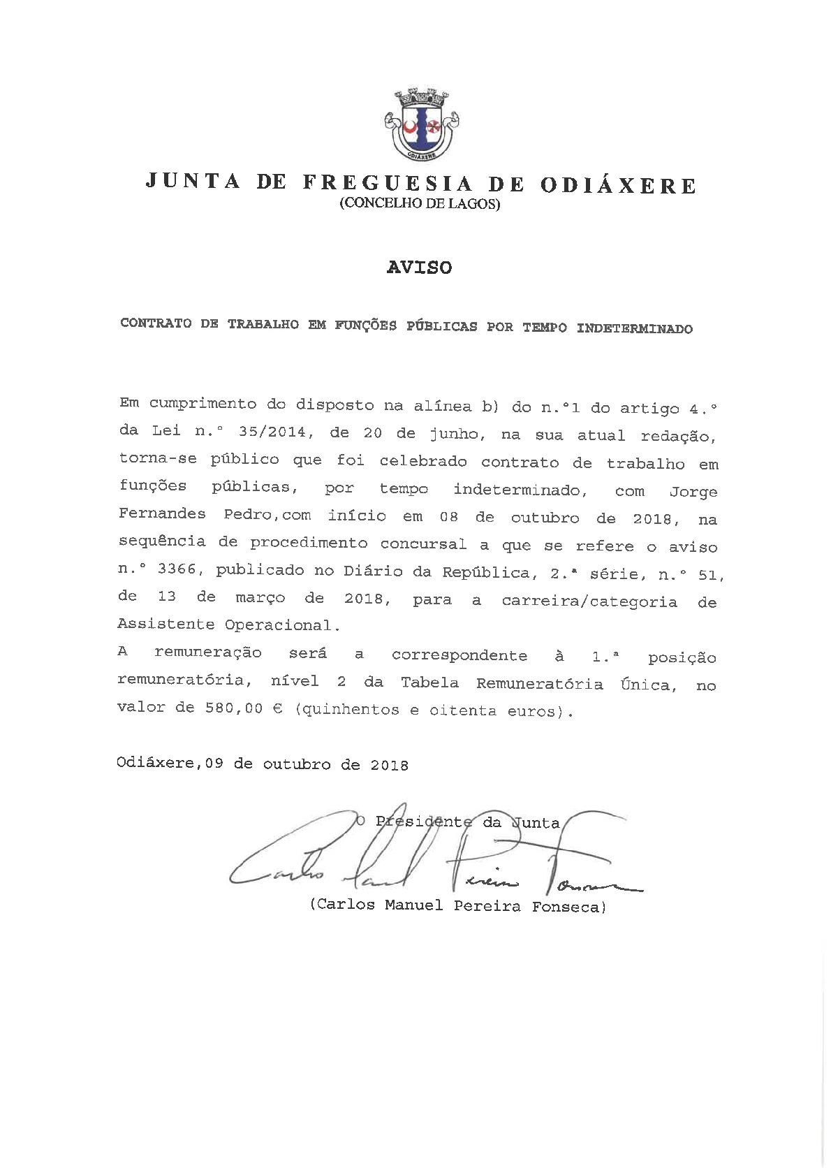 Imagem Contrato de trabalho em funções públicas por tempo indeterminado.