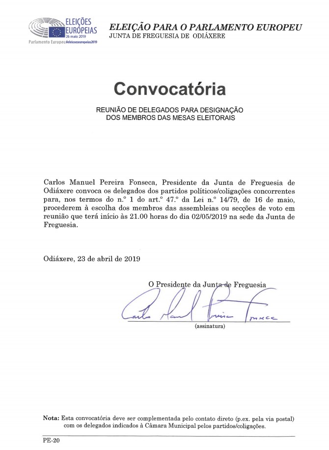 Imagem Convocatória - Delegados das mesas eleitorais