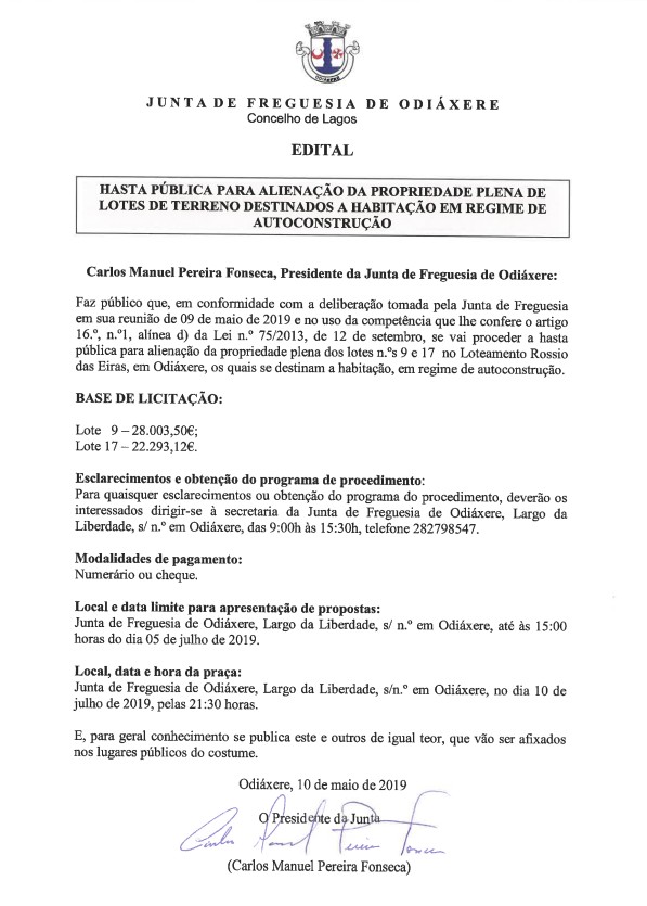 Imagem EDITAL - ALIENAÇÃO DE LOTES DE TERRENO